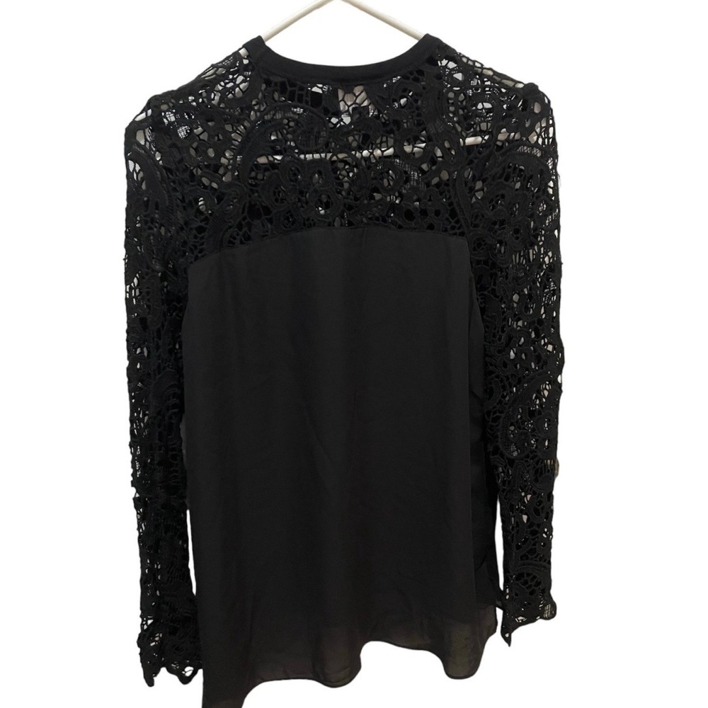 Atina Cristina Black‎ Lace Long Sleeve Blouse Crochet Yoke Top Small